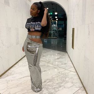Silver Sequin Dip Skirt